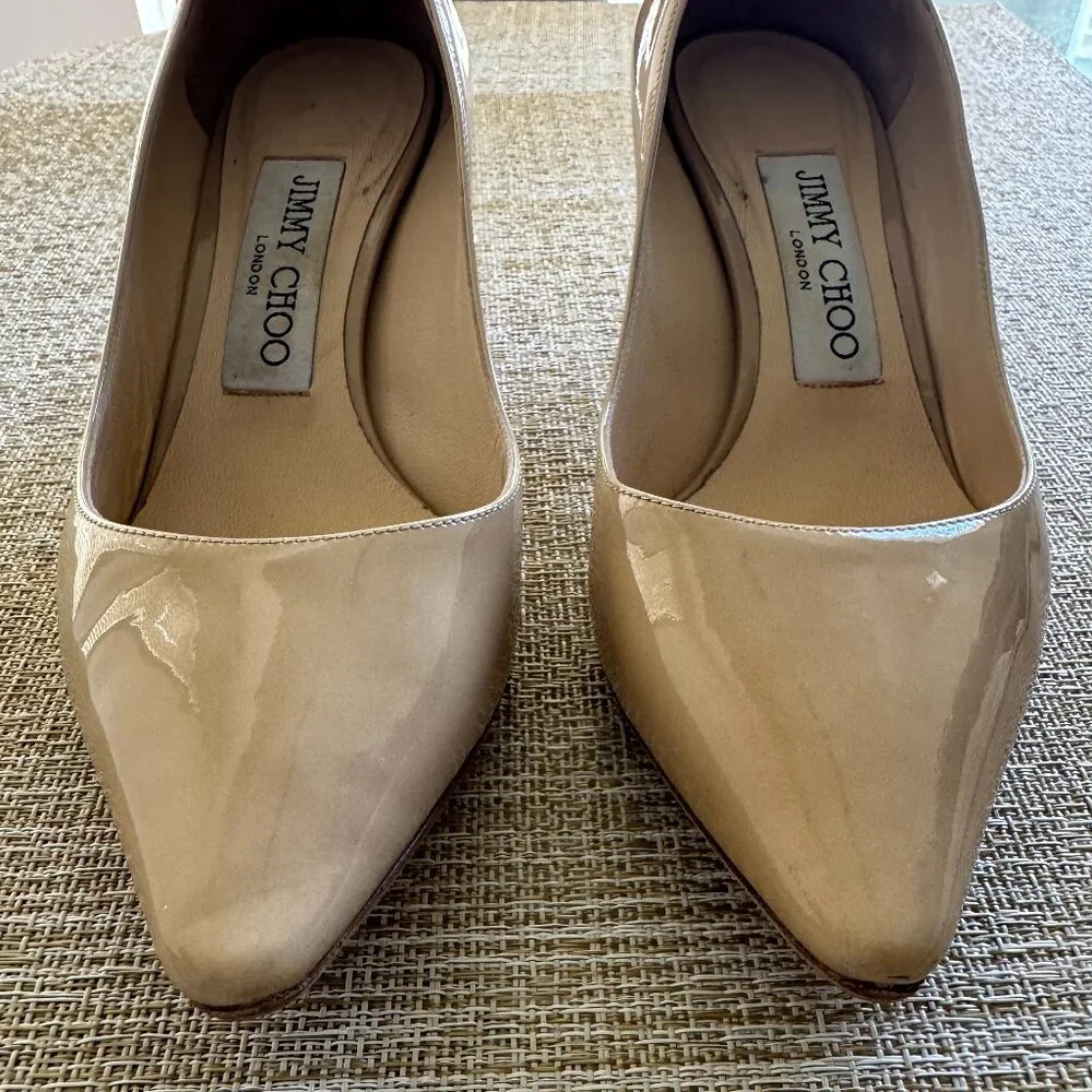 Jimmy Choo ROMY 60 Patent Leather Pointed Pumps in Nude | EU Size 35 | EUC - Picture 6 of 8